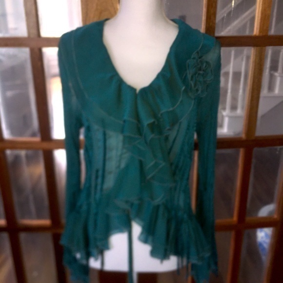 Andrea‎ Rosati Teal Fitted V Neck Blouse L EUC - Picture 2 of 11